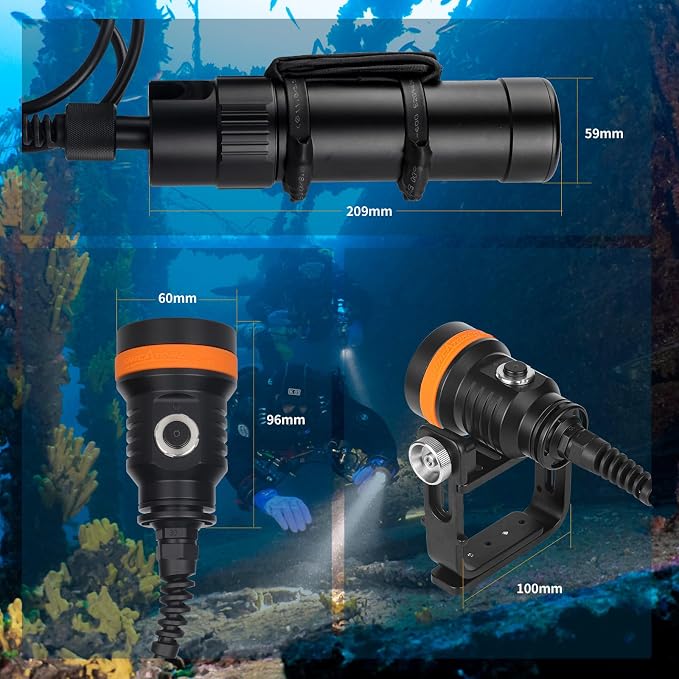 ORCATORCH D630 V2.0 4600 Lumen 5 Imported LED Primary Canister Dive Light with 7° Super Focus Beam, Straight/Side Mounted and Backmount Technical Diving Flashlight, for Cave Wreck Night Diving