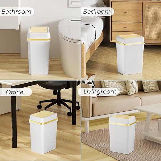 Bathroom Trash Can with Lid 4 Gallon White Trash Can with Press Top Lid Bedroom Trash Can Small Garbage Can with 150 Counts Trash Bags for Small Bathroom Bedroom Office