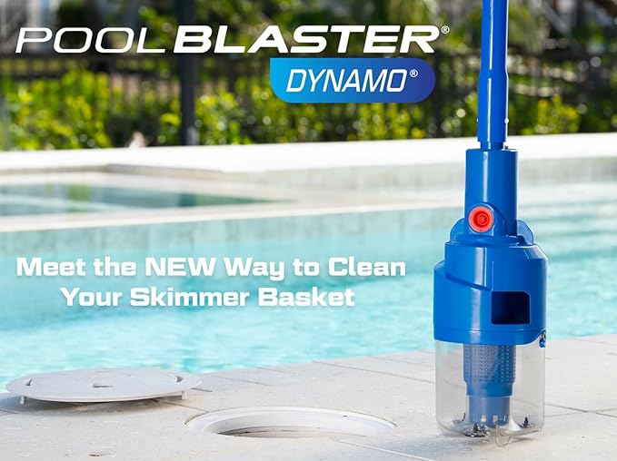 POOL BLASTER Dynamo Pool Skimmer Basket Vacuum – Cordless, Hands-Free Swimming Pool Skimmer Cleaner, No Bending Over or Touching Debris – Battery-Powered Vac Compatible with Most Baskets