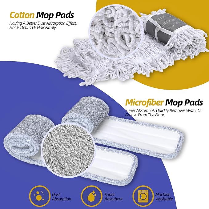 36" Commercial Dust Mops for Floor Cleaning, Masthome Professional Industrial Mop with 2 Pads, Heavy Duty Commercial Mop with 62'' Long Handle,Large Floor Mops for Office Garage Warehouse Factory Mall