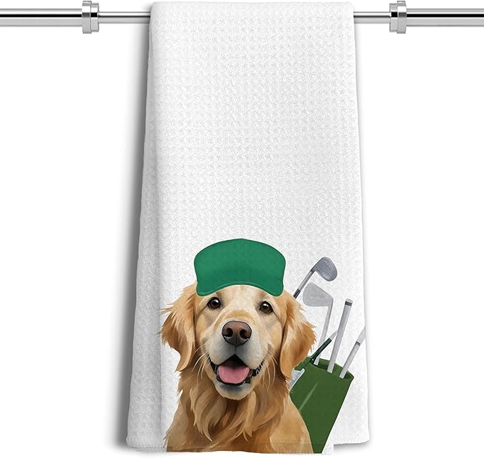 Funny Golden Retriever Golfer Kitchen Towels, Gifts for Golfers Golf Lovers Hand Towels for Bathroom Decor, Golden Retriever Lovers Gifts Dish Tea Towels for Kitchen Decor, 16x24 Inches
