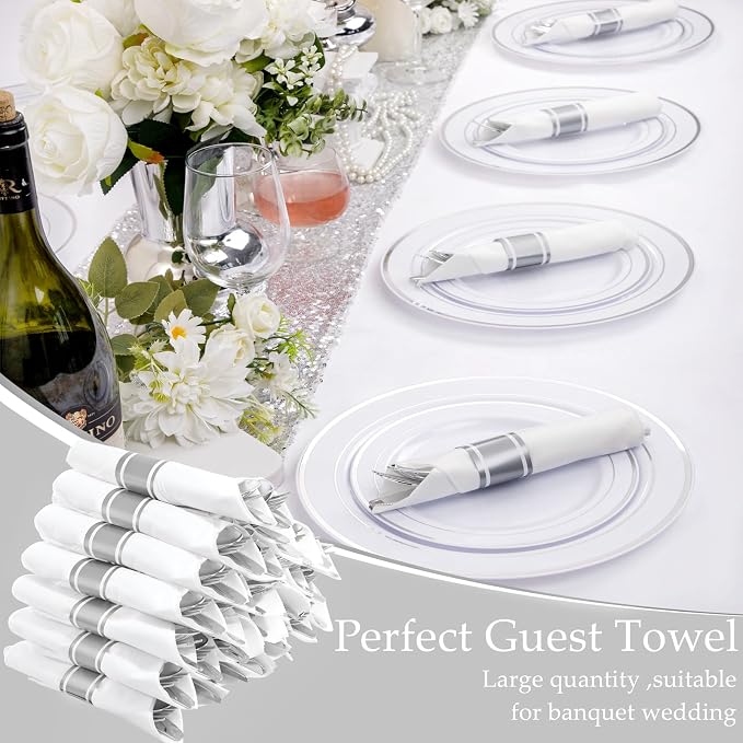 Supernal Pre Rolled Silver Plastic Silverware Set of 30 Wrapped Cutlery,Heavy Duty Disposable Wrapped Cutlery Set for Business Banquets, Weddings, Mother's Day,Graduations & 2026 Events
