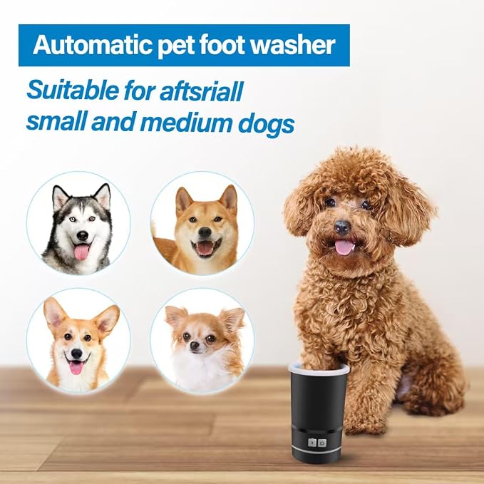 Rechargeable Automatic Dog Paw Cleaner, White - Portable Pet Paw Washer Cup with Soft Silicone Brush, 7.4V High Power, Suitable for Small to Medium Dog and Cat Grooming（Black)