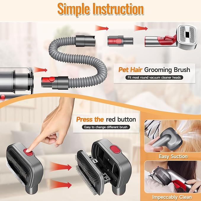 Pet Grooming Kit Dog Hair Vacuum Attachment for Dyson V7 V8 V10 V11 V15， Pet Hairs Parts Head Replacement，Effective Grooming & Cleaning， Hair Grooming Tools for Dog and Cat， 6 Pack