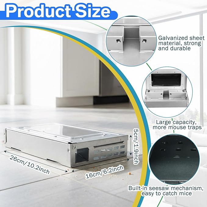 4 Packs Multi Catch Mouse Trap Clear Top Mice Trap Rodent Humanized Silver Rat Traps for Indoor Outdoor Rat Control Pet and Security