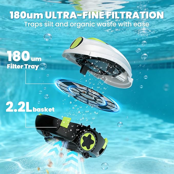 Y20 Robotic Pool Cleaner, Cordless Pool Vacuum for Above Ground & Inground Flat Pools with Dual Motors, 130 Min Runtime, Auto-Parking, Powerful Pool Vacuum Robot for Up to 1200 Sq.Ft