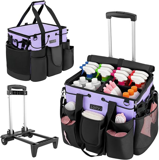 LOEUO Large Cleaning Caddy for Cleaning Supplies Organizer, Rolling Cleaning Caddy Bags with Wheels for Housekeepers, Cleaning Carts on Wheels for Home Car Office Picnic