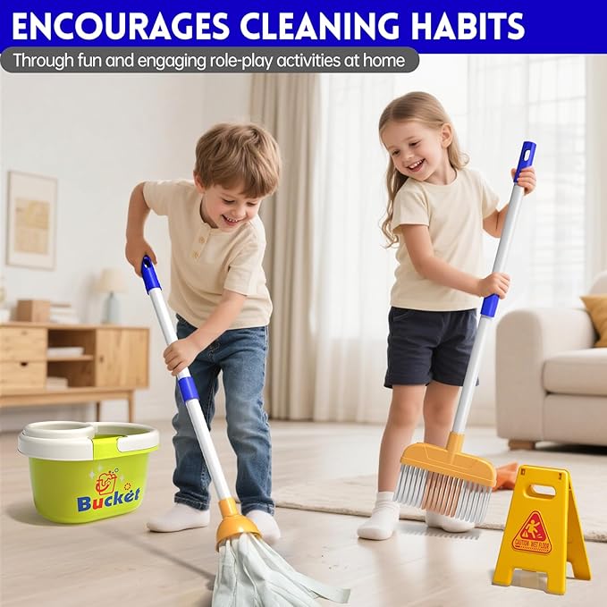 Kids Cleaning Toy Set, Educational Pretend Play Cart with 29 Pcs, Detachable Housekeeping Tools for Toddlers