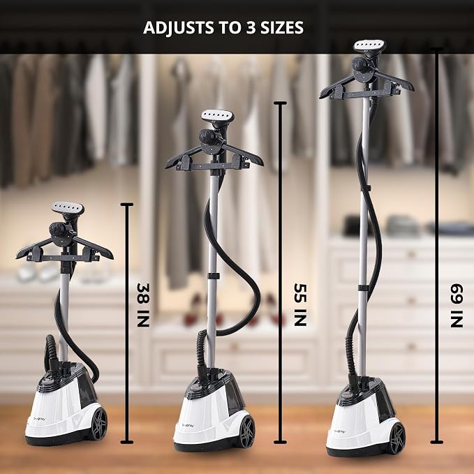 True & Tidy® Pro Commercial Garment Steamer with Extra Large 3L (101 oz) water tank, Heavy Duty with 3 Steam Settings, Aluminum Steam Plate, up to 90 mins