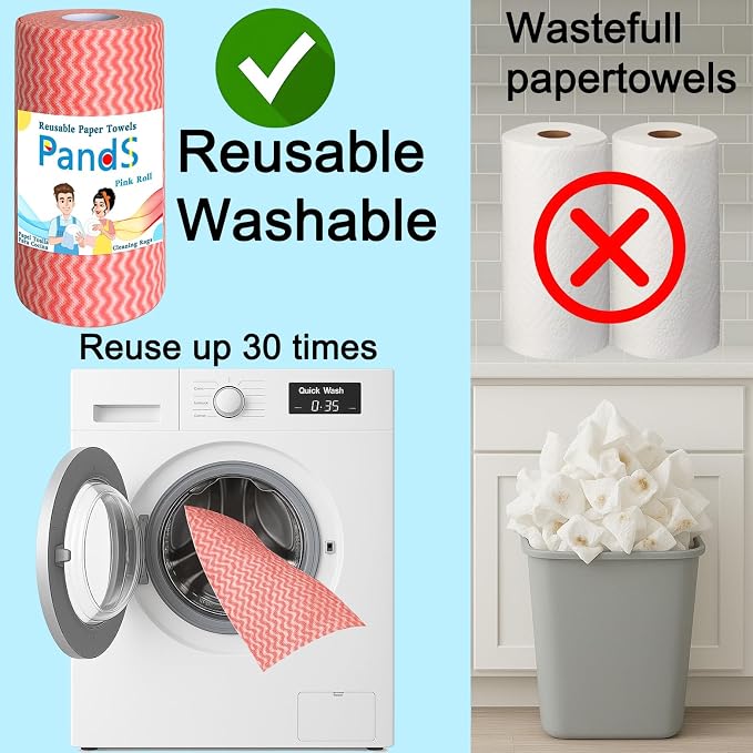 Reuse Paper Towels Washable Zero Waste Paperless Kitchen Washcloths, Multi-Purpose Cleaning Handi Wipes, Disposable Dish Cloths for Drying Washing