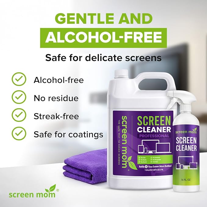Screen Mom Ultimate Screen Cleaning Kit - 16oz TV Screen Cleaner Spray and Wipes Microfiber Cloth with 1 Gallon Cleaner Refill for TVs, Monitor, Laptop, Car, Phone, iPad, Computer Cleaning Kit