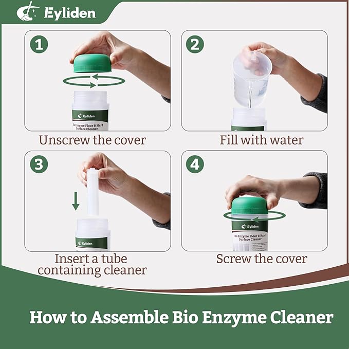 Eyliden Spray Mop with Bio-Enzyme Cleaner, Floor Mop for Hardwood, Tile & All Floors, Breaks Down Grease & Odors Naturally, 360° Swivel, 2 Washable Microfiber Pads, 4x10ml Concentrate Cleaner