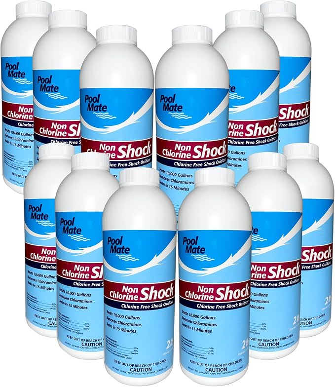 Pool Mate 2-Pounds 12-Pack Non-Chlorine Shock, Chlorine-Free Shock Oxidizer for Pools, Made in USA