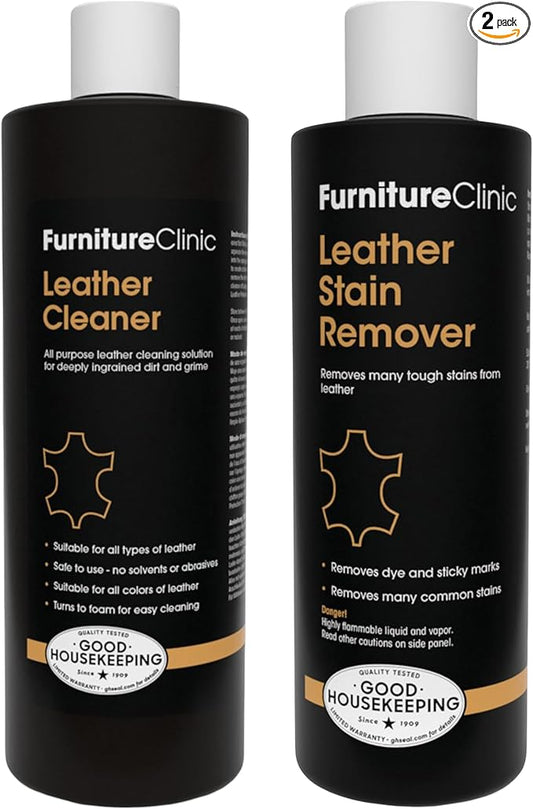 Furniture Clinic Leather Cleaner 17 Fl Oz + Leather Stain Remover 8.5 Fl Oz | Quickly Remove Stubborn Stains & Everyday Messes | All-Purpose Cleaning Solution for Couches, Car Seats, and More