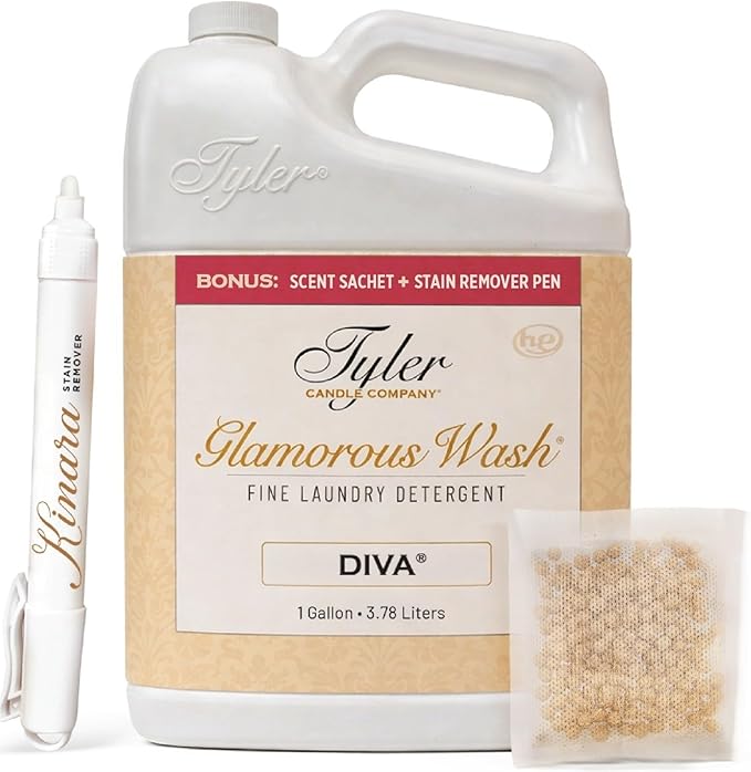 KINARA Tyler Diva Glamorous Wash Liquid Laundry Detergent, Bundle with Stain Remover Pen, Fresh Scented Sachet - Gentle Washing Detergent, Laundry Supplies
