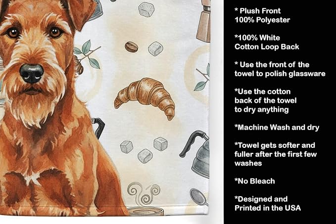 Caroline's Treasures Irish Terrier Coffee Bar Kitchen Towel Velour Plush Front and Cotton Loop Back Machine Washable