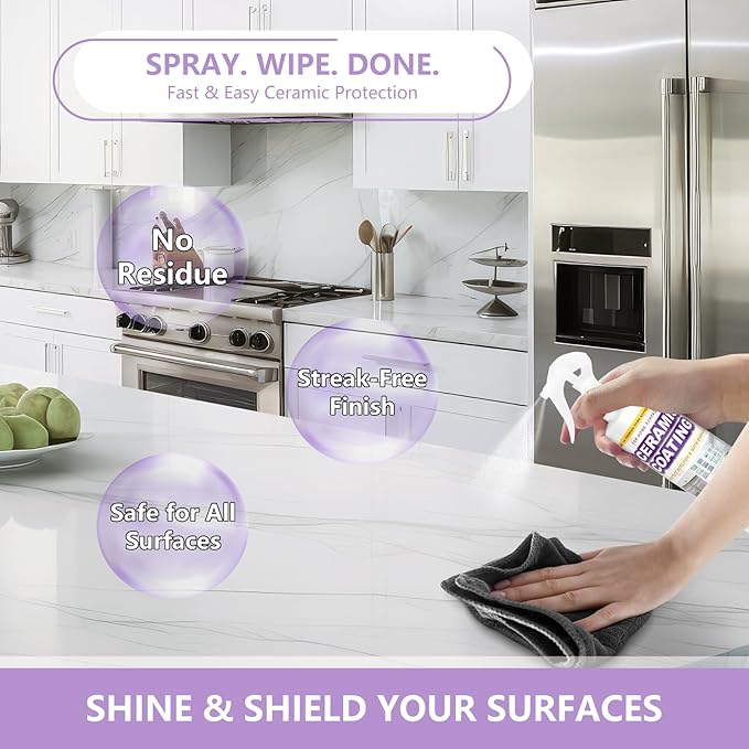Ceramic Coating Spray for Kitchen Appliances & Stainless Steel –17.32oz Easy Cleaning & Long-Lasting Multi-Surface Shine – Fingerprint Resistant Cleaner & Sealer for Sinks, Fridges, Stoves