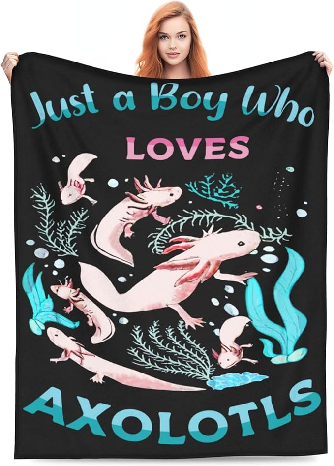 Just A Boy Axolotl Decor Throw Blanket - Super Warm Soft Plush Lightweight Fleece Flannel Blanket - Axolotl Gifts for Boys, Girls, Kids, Women, Adults - Winter Couch, Bed - 50"X60"