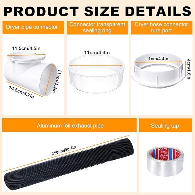 Dryer Vent Hose for Tight Space, Indoor 4" Dryer Vent Connector Kit with 90 Degree Elbow, 8.2FT Aluminum Dryer Vent Duct, Close to Wall Dryer Vent Adapter, Black