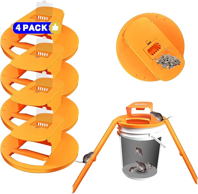 Mouse Traps Indoor for Home: GISUNG 4 Pack Mouse Trap Bucket Lid with Upgraded Clear Box, Automatic Reset & 2 Entrances, Humane Reusable Rat Trap for Indoor & Outdoor Use, 5-Gallon Bucket Compatible