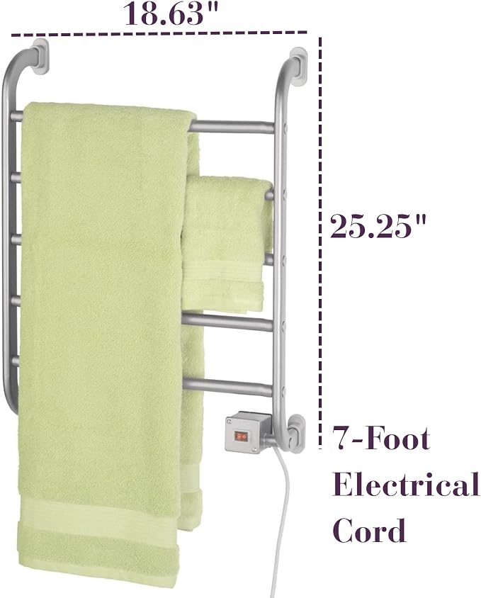 Warmrails Regent Towel Warmer - Wall Mounted Towel Warmer Rack for Drying Towels and Garments - 25.5-Inch Nickel Finish Frame with 5 Bars - Model HSRS