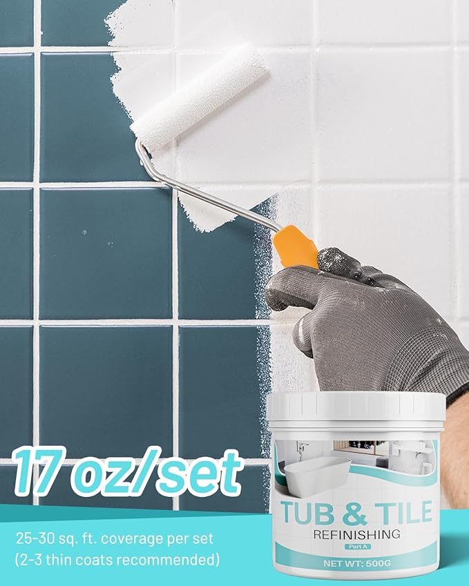 Tub and Tile Paint Refinishing Kit, 17.6oz Bathtub Refinishing Kit White with Tools and Hardener, Semi-Gloss White Tub Paint for Bathtub, Sink, Low Odor and Easy to Use, 25-30sq.ft
