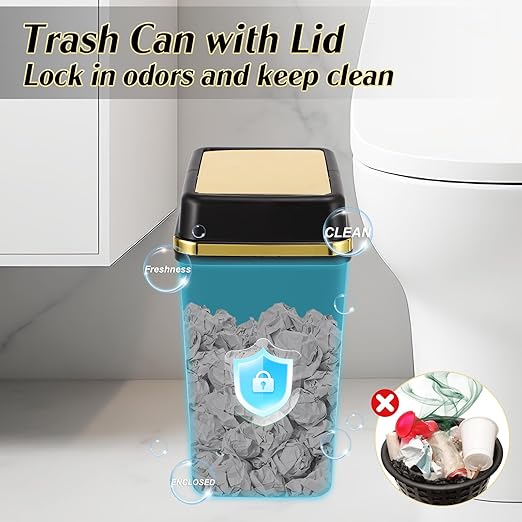 3 Pack Bathroom Trash Can with Lid 4 Gallon Small Trash Can Black Bathroom Trash Can with 225 Counts Trash Bags for Kitchen Bedroom Office