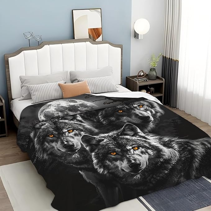Tijuboni Wolf Throw Blanket Wolf Gifts for Girls Boys Women Men Kids Adults Soft Flannel Fleece Blanket for Couch Sofa Bed Home Decor 60"x80"