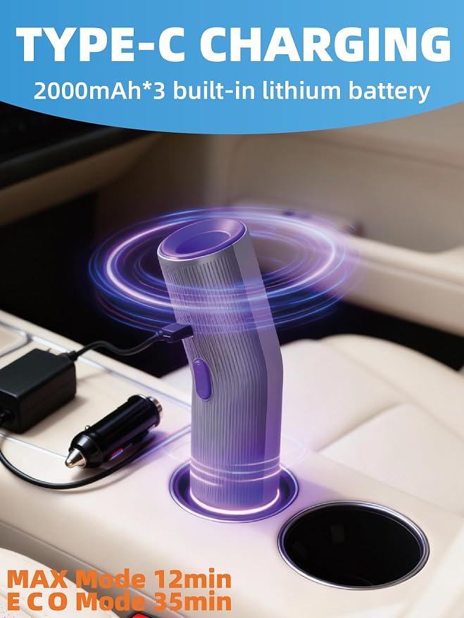 Vogano Car Vacuum Cleaner Cordless, 15KPa High Power, Portable Mini Handheld Vacuum Air Duster with 2 Suction Modes & Multi-Nozzles for Desk Home Office Pet Hair, Silver