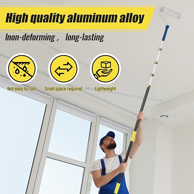 4.3-18 ft Telescopic Extension Pole with Utility Hook, Multi-Purpose Aluminum Pole for Painting, Dusting and New Year Window Cleaning Christmas Lights Installation Without a Ladder(Yellow)