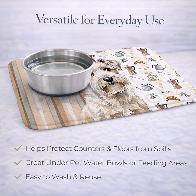 Caroline's Treasures Sealyham Terrier Coffee Bar Dish Drying Mat Absorbent Dish Drying Mat Pad for Kitchen Counter Dish Drainer Mat for Countertop, 14 x 21", Multicolor
