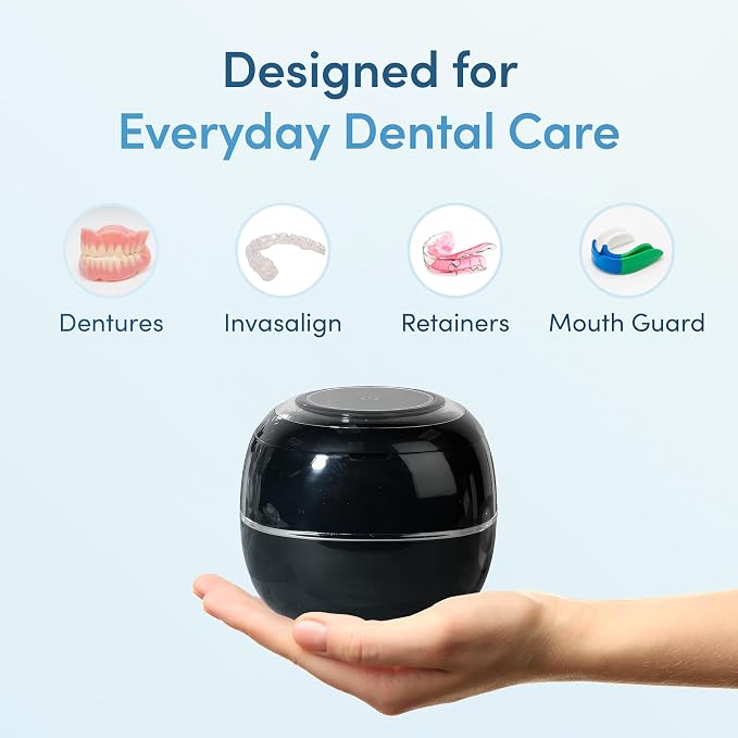 Ploise Denture Dome – Ultrasonic Retainer Cleaner Machine with UV-C | Night Guard Cleaner, Mouth Guard Cleaner, Denture Cleaner & Aligner Cleaner | 42000Hz for Retainers & Dental Care