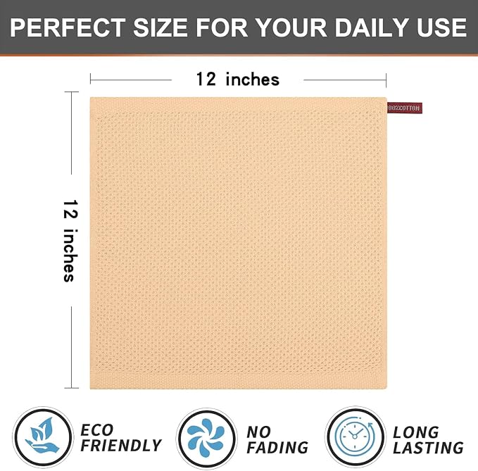 Kitinjoy 100% Cotton Kitchen Dish Cloths (12 X 12 Inches, Apricot), 6 Pack Waffle Weave Ultra Soft Absorbent Dish Towels for Drying Dishes Quick Drying Kitchen Towels Dish Rags