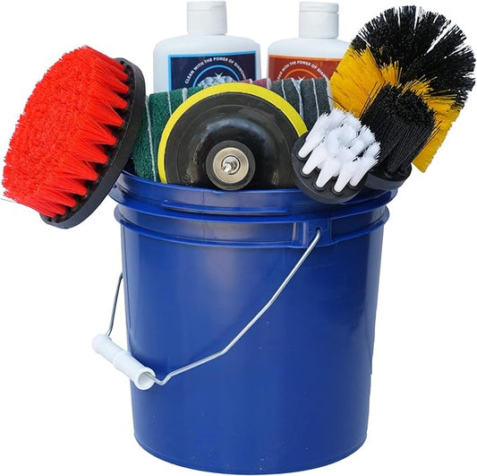 Complete Hard Water Stain Drill Cleaning Kit – 20 Piece Diamond Shine Set with Drill Brushes, Bucket & lid, Scouring Pads & Cleaner for Tile, Bathroom, Hard Water, Shower Glass & Chrome