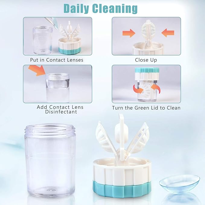 Contact Lens Travel Kit with Cleaner Washer, Portable Contact Box with Mirror Tweezers Remover Tool Solution Bottle for Daily Outdoor (Silver2)