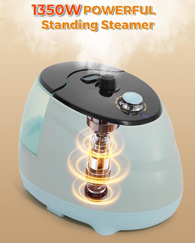 BEAMNOVA Clothing Steamer with Stand, Steam Iron for Clothes, Commercial Standing Garment Steamer, Wrinkle Remover with Ironing Board, 1.8L(61oz) Water Container, 10 Settings, Blue