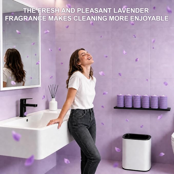 Disposable Toilet Brush, Wall Mount Holder Set with 24 Refill Brush Heads | Hands Free Toilet Brush with One-Button Release, Bathroom Cleaning Set for RV & Small Bathroom, 3 Mixed Scent Refill Heads