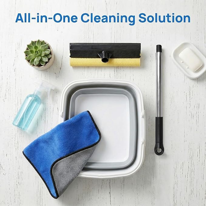 Window Cleaning Kit, Squeegee with Bucket for Windshield Cleaning, Bathroom, Shower Doors, Mirrors, Tiles, and Car Windows (Grey)