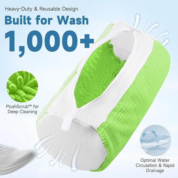 Shoe Bag for Washing Machine and Dryer - 2PCS XXL Reusable Shoe Laundry Bag with Shoe Tree - Chenille Microfiber 360°Deep Cleaning Bag for Sneakers Tennis Delicate Shoes - Green 15.35 × 7.5 Inches
