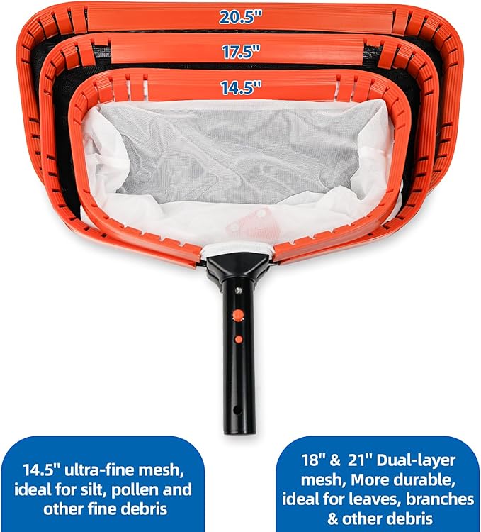 20.5'' Extra-Large Pool Net, Pool Skimmer Net with Double-Layer Netting Bag, Aluminum Frame, Deep Nylon Large Capacity Pool Cleaning Net, Leaf Skimmer Rake for Above Ground & In-ground Pools (No Pole)