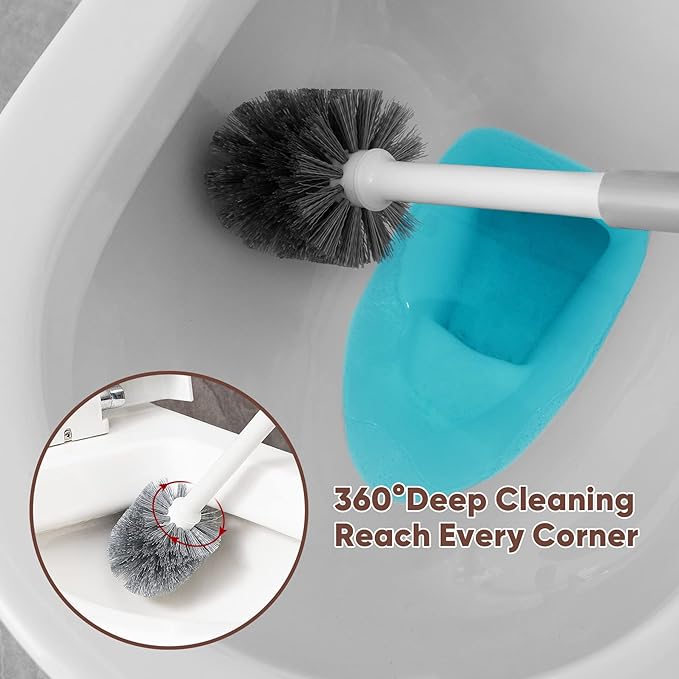 Eyliden Toilet Plunger and Brush Set, 2-in-1 Compact Holder | Unclogs Toilets, Deep Cleans Bowls, Nylon Bristles, Rubber Cup, Durable Plastic Caddy, Space-Saver, Bathroom Cleaning Tools