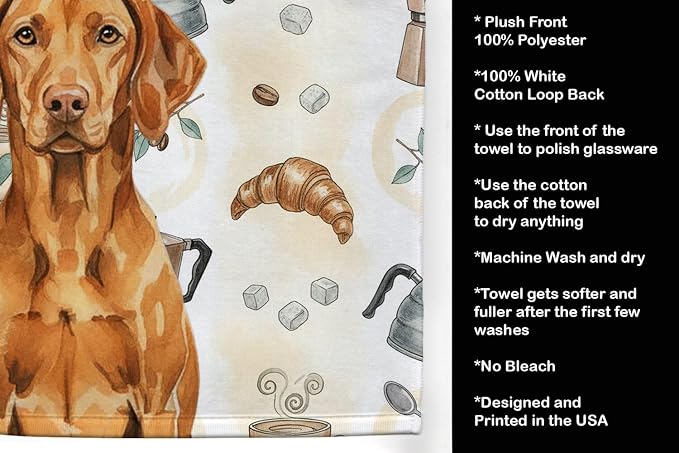 Caroline's Treasures Vizsla Coffee Bar Kitchen Towel Velour Plush Front and Cotton Loop Back Machine Washable