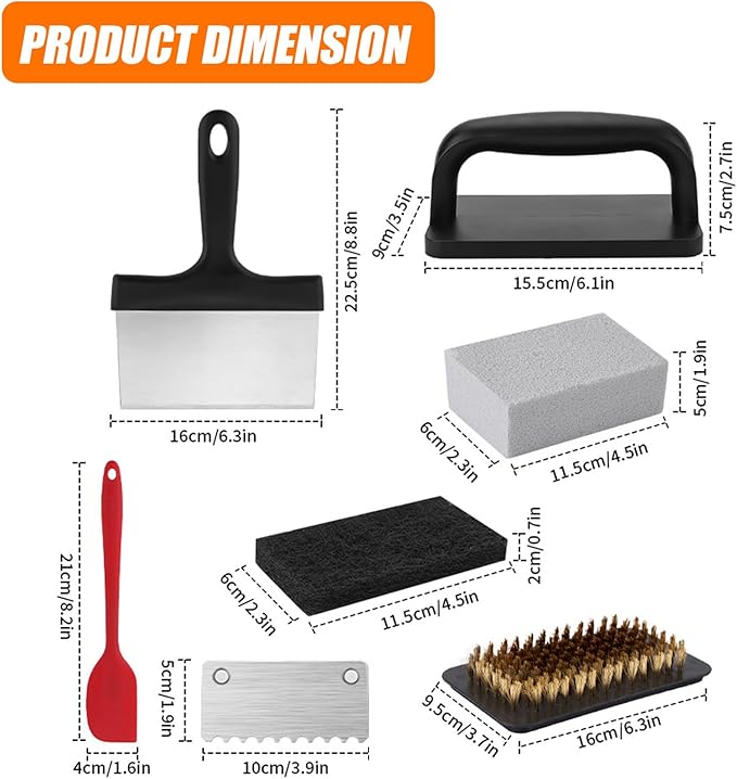 14 Pcs Griddle Scraper Cleaning Kit for Blackstone,Complete Flat Top Grill Cleaner Set with Scouring Pad,Grill Stone,Food Baffle, Metal Wire Brush,Accessory