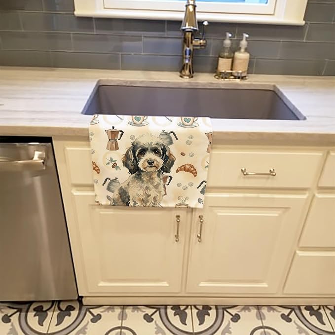 Caroline's Treasures Toy Parti Poodle Coffee Bar Kitchen Towel Velour Plush Front and Cotton Loop Back Machine Washable