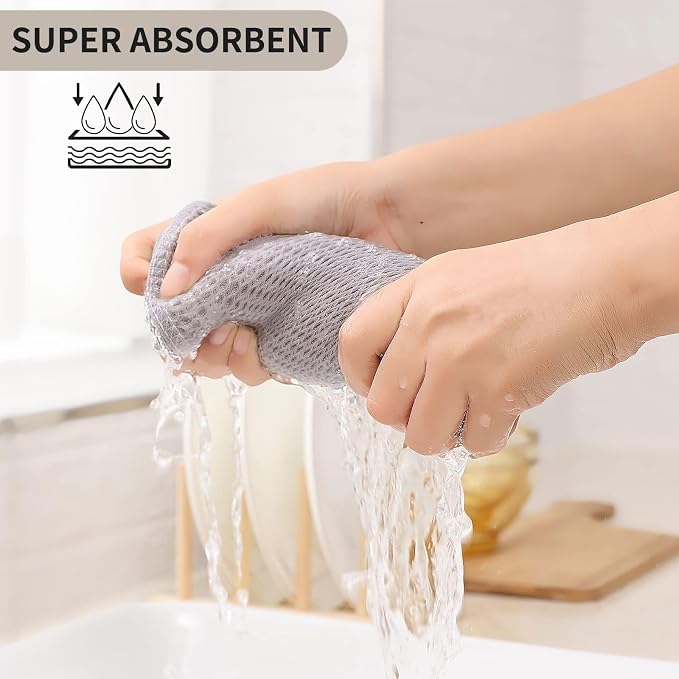 Kitinjoy 100% Cotton Waffle Weave Kitchen Hand Towels (13 x 28 Inches, Light Grey), 8-Pack Super Soft and Absorbent Dish Towels for Drying Dishes