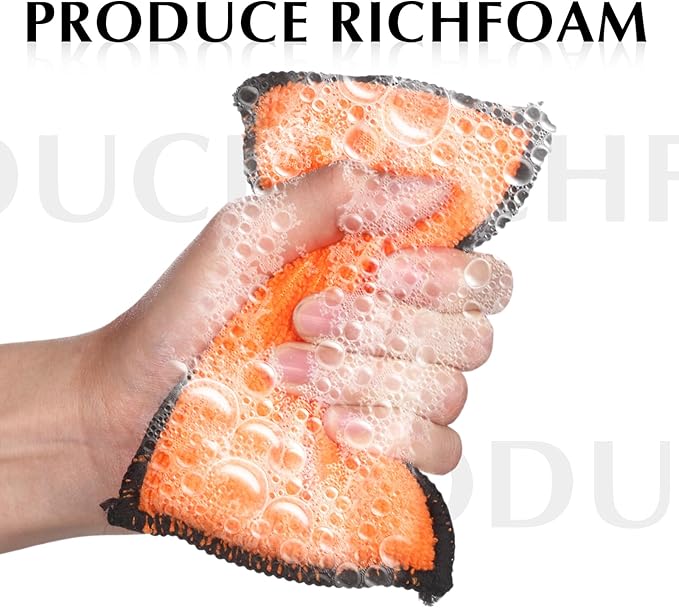 Mudder 12 Pcs Car Interior Scrubbing Sponge 5'' x 3'' Fiber Car Wax Applicator pad Household Cleaning Sponges for Leather Car Seat Couch Cleaning (Orange White)