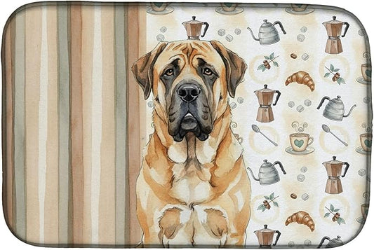 Caroline's Treasures Apricot English Mastiff Coffee Bar Dish Drying Mat Absorbent Dish Drying Mat Pad for Kitchen Counter Dish Drainer Mat for Countertop, 14 x 21", Multicolor