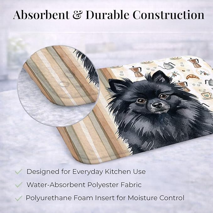 Caroline's Treasures Black Pomeranian Coffee Bar Dish Drying Mat Absorbent Dish Drying Mat Pad for Kitchen Counter Dish Drainer Mat for Countertop, 14 x 21", Multicolor