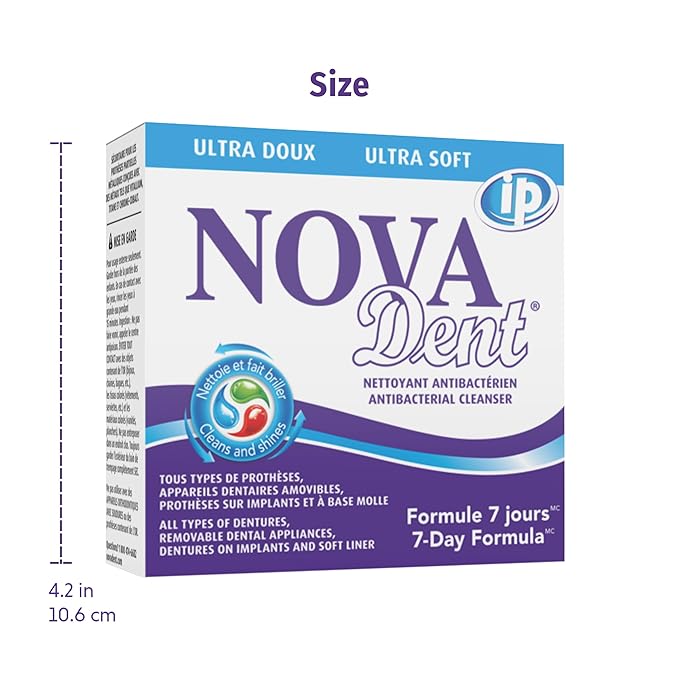 Novadent Dentures Cleaner – for Denture on implants, Denture Soft Liner and Orthodontic Appliance Without Soldering - 1 Year + Free Month (56 sachets)