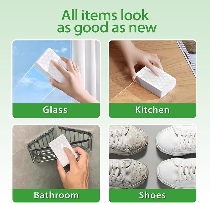 Magic Eraser Sponge 2X Density, Multi-Purpose Long Lasting Melamine Sponge, Water-Activated Cleaning Sponge Eraser for Kitchen, Bathroom, Wall, Shoes & Car, Extra Durable, Non-Scratch (10)